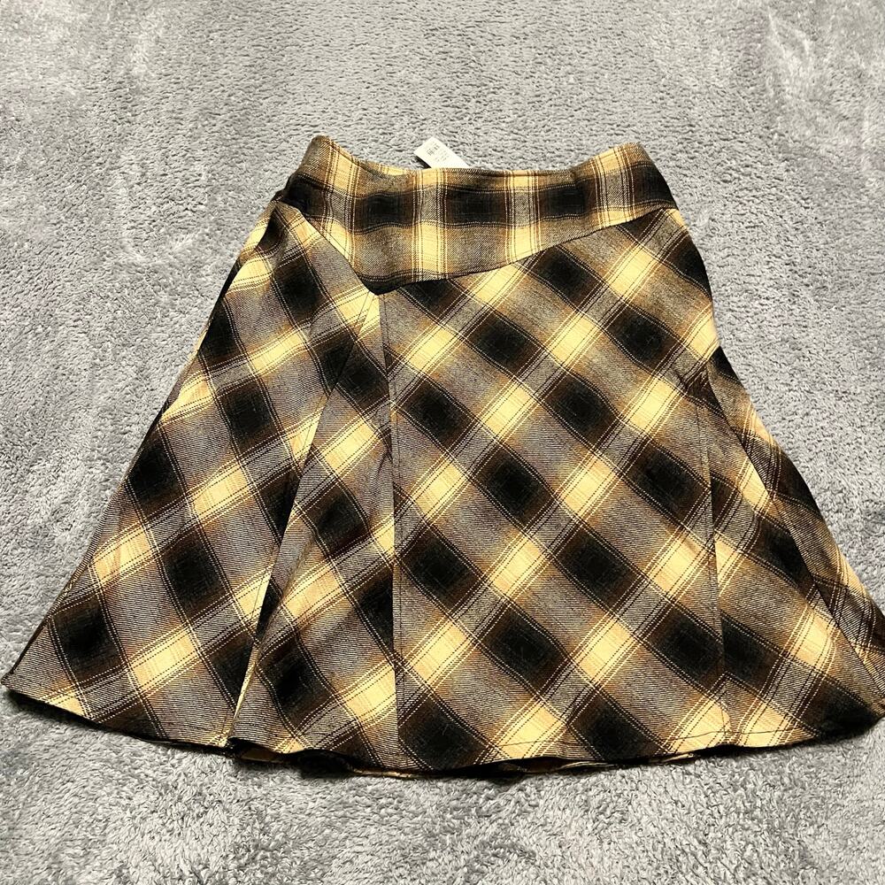 Tribal Bibelot Skirt Womens 12 Brown Midi Wool Blend Plaid